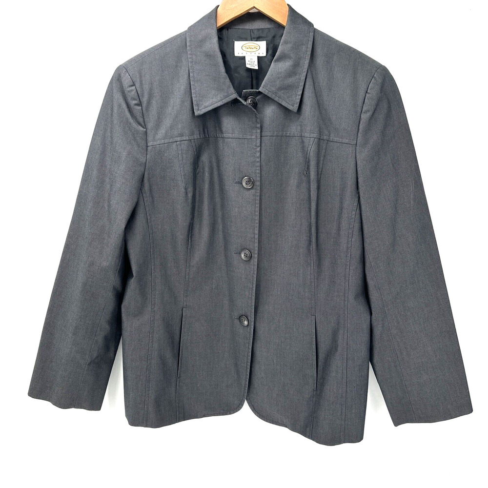 Talbots Blazer Womens Petite 14 14p Jacket Classic Lined Button Up Gray Vintage